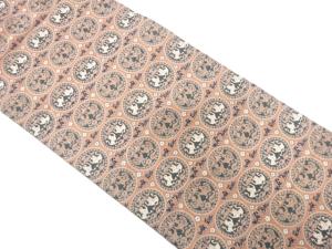 アンティーク　向かい動物に更紗模様織り出し名古屋帯（着用可）